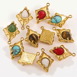 Breloques personnalisées en acier inoxydable 316L plaqué or 14k 18k avec pierres naturelles pour la fabrication de bijoux en gros (colliers, bracelets) - Product Image 2