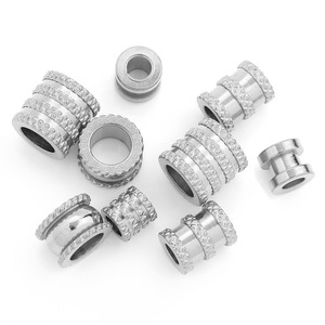 Cuentas de agujero grande de cintura pequeña de acero inoxidable, colgante de hilo en relieve para collar, accesorios - Product Image 4