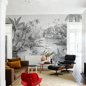 Mural de Pared Geométrico Estilo Art <span class=keywords><strong>Deco</strong></span>, Pintado a Mano en Gris, Tamaño Personalizado, Revestimiento de Pared para Villa, Apartamento, Cafetería, Transferencia Térmica - Product Image 1