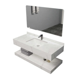 Meuble-lavabo de salle de bain superposé personnalisé, style hôtel moderne, <span class=keywords><strong>en</strong></span> pierre frittée, étanche, durable, à prix abordable, avec vasque <span class=keywords><strong>en</strong></span> céramique intégrée - Product Image 5
