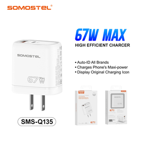 SOMOSTEL <span class=keywords><strong>Cargador</strong></span> Rápido de 67W Máx. con Puerto Tipo C, Adaptador de Pared USB C/A, Salida QC3.0 PD GaN para <span class=keywords><strong>iPhone</strong></span> Samsung, Cargadores para Celular - Product Image 1