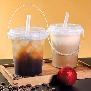 Vaso Desechable de 32 oz (950 ml) para Té de Frutas, Vasos de Plástico para Té de Burbujas Boba, Vaso de Plástico para Cerveza con Tapa y Asa de Transporte - Product Image 3