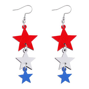 Boucles d'oreilles en bois rouge blanc et bleu étoiles épissage trois glands pendentif boucles d'oreilles pour femmes Uionen 1217 - Product Image 5