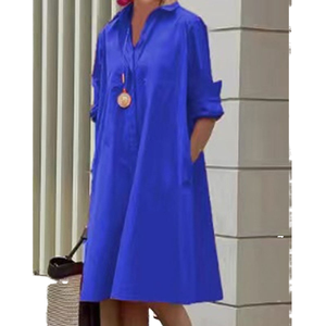 Nouvelle robe décontractée d'été pour femme, longueur genou, coupe trapèze, imprimé floral, col montant, manches longues, taille ample, respirante, en tissu peigné - Product Image 4