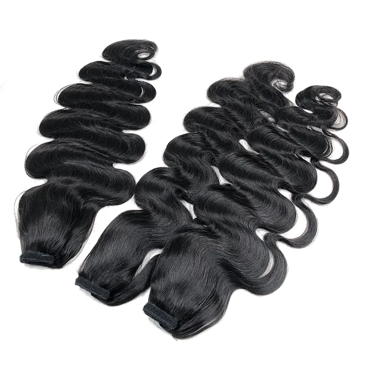 New Arrival 100 Human Hair Raw Indian Remy Natural Body Wave Wrap Around Ponytail Hair Extension