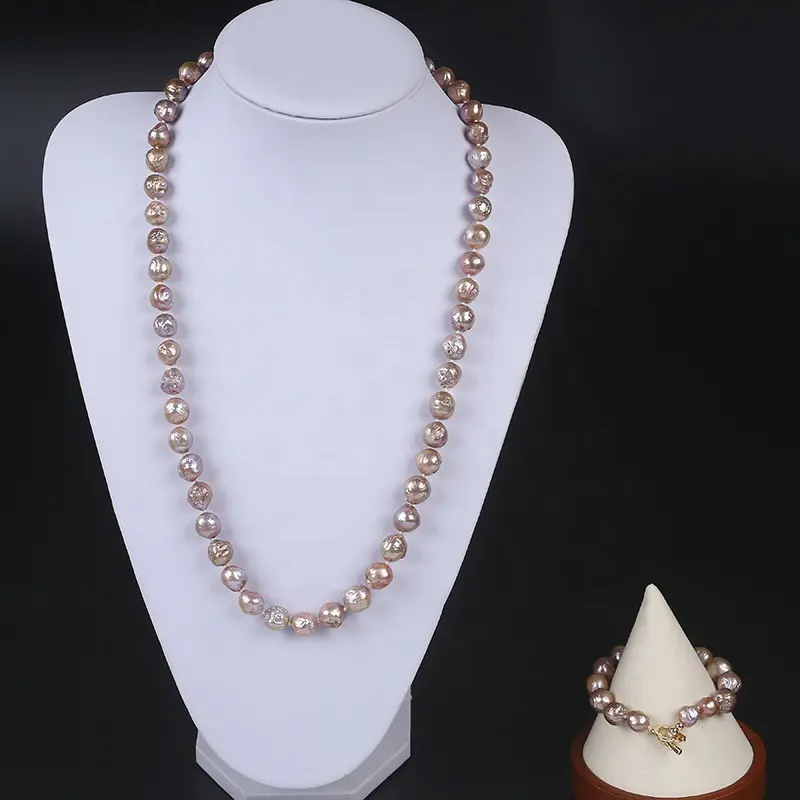 Classic 10-12mm Metallic Color Baroque Edison Pearl Necklace Bracelet Jewelry