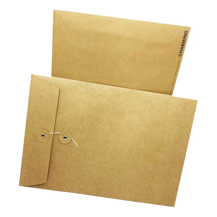 Custom Print Kraft Paper Envelope With Button And String Closure