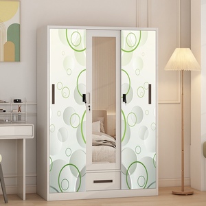 Armoire en métal moderne avec miroir et motifs imprimés - Meuble de chambre à coucher avec montage facile - Product Image 4