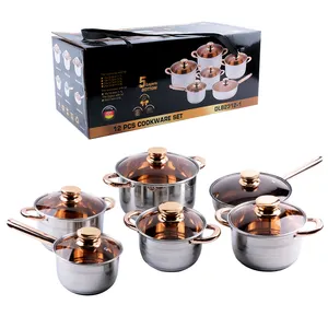 5 Camadas Duplo Fundo De Aço Inoxidável Tampa De Vidro Fry Pan Cooking Pots Conjunto De Panelas