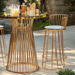 Tavolo da <span class=keywords><strong>Bar</strong></span> Rotondo di Lusso con Piano in Vetro e Braccioli in Pelle e Metallo per Hotel o Matrimoni - Product Image 3