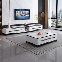 Ensemble de meubles de salon moderne et luxueux, table basse et meuble TV durables avec plateau en marbre et structure en bois - Meubles de salon rétractables