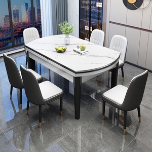 Table à manger moderne en bois massif et bambou MYUZ avec chaises en ardoise, combinaison pour <span class=keywords><strong>petit</strong></span> appartement, pliable et télescopique pour la maison - Product Image 3