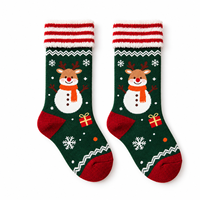 Calze Natalizie Personalizzate Donna Uomo Verde Foresta Renna Pupazzo di Neve Calde Invernali in Maglia Morbida con Polsino a Righe in Peluche