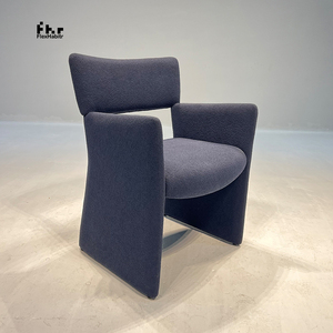 Modern Dark Blue Boucle Dining Armchair Geometric Integrated Frame Upholstered Accent <b>Chair</b> for Hotel Restaurant - Product Image 3