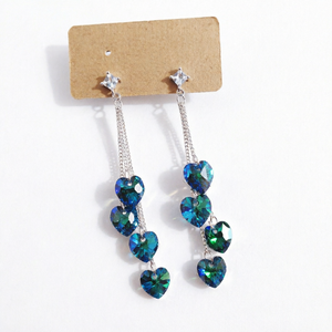 Boucles d'oreilles pendantes en verre cristal style mode pour femmes, longues boucles d'oreilles à pampilles, boucles d'oreilles pendentif cœur personnalisées pour filles - Product Image 1