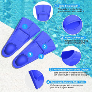 Palmes de natation complètes pour adultes avec bonnets de bain – Couleurs bleu, rouge, noir – Dureté moyenne - Product Image 2