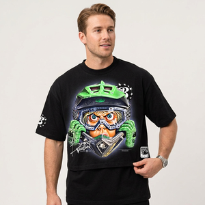 T-shirt noir oversize pour homme, col roulé, manches courtes, 100 % coton jersey, formel, écologique, infroissable - Product Image 6