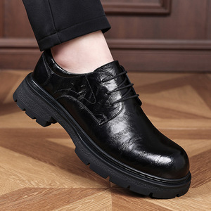 Chaussures Derby en cuir pour hommes, semelle épaisse, talon bas rembourré, chaussures habillées formelles pour mariage, chaussures décontractées - Product Image 2