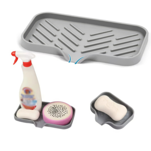 Self Draining Soap Bar Holder Silicone <b>Kitchen</b> Soap Dish Sponge Tray Counter <b>Caddy</b> Organizer for Dish Soap Dispenser - Product Image 2