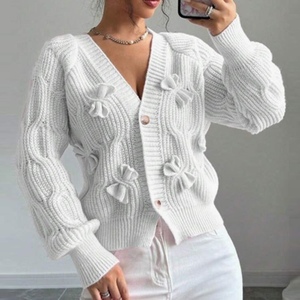 Suéter de Punto para Mujer, Nuevo Modelo Otoño/Invierno, Color Sólido, Manga Larga, con Lazo, Estilo Cardigan - Product Image 2