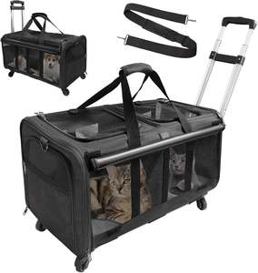 Sac de transport pour animaux de compagnie souple approuvé par la compagnie aérienne Cat Carrier Dog Trolley Bag avec roues amovibles pliable - Product Image 1
