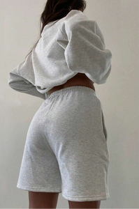 Ropa informal de verano para mujer, sudadera gris de diseño Vintage, pantalones cortos, ropa deportiva para Fitness, Topps, Sudadera con capucha de algodón de tamaño libre, estampado largo - Product Image 4