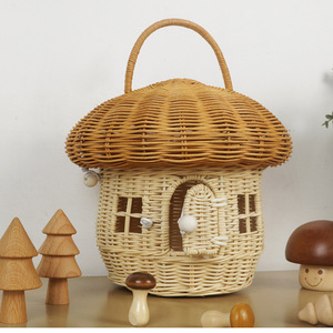 Livraison Gratuite Sac à main Acorn fait main en rotin, osier et paille, boîte de rangement en forme de champignon, <span class=keywords><strong>panier</strong></span> à jouets <span class=keywords><strong>pour</strong></span> enfants, accessoires de photographie tressés - Product Image 1