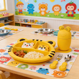 Assiettes antidérapantes pour tout-petits, divisées, incassables, avec ventouse, 100% silicone de qualité alimentaire, ensemble de sevrage - Product Image 3