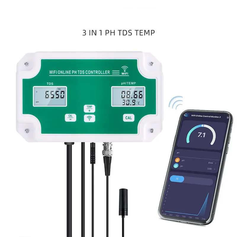 Digital TDS Controller Automatic Calibration Hydroponic Wifi TDS Temperature PH Controller with App