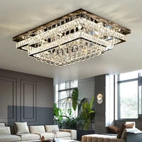 Lustres en cristal et acier LED modernes de luxe pour salon, hôtel, villa, éclairage de plafond