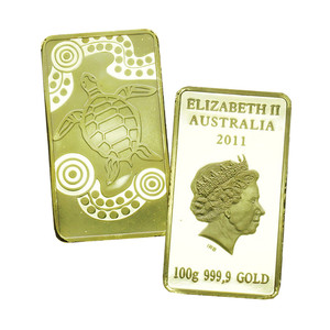 Thỏi Thỏi Mạ Vàng 2011 Nữ Hoàng Elizabeth II 1 Oz Rùa Biển Úc - Product Image 6