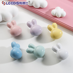 LGDIS Bunny Ceramic Cabinet Handles Light Pink Blue Yellow <b>White</b> Purple For Kids Room Furniture Drawer <b>Door</b> <b>Knobs</b> - Product Image 1