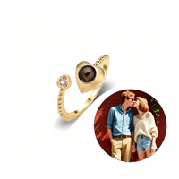 Bague de projection photo cachée « Je t'aime » en 100 langues, double cœur entrecroisé, ouverte, dorée, réglable, cadeau pour elle