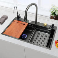 Cuisine de danse de pluie en céramique grise durable à trou unique, robinet à grande cascade coulissant, connexions flexibles pour la chambre à coucher