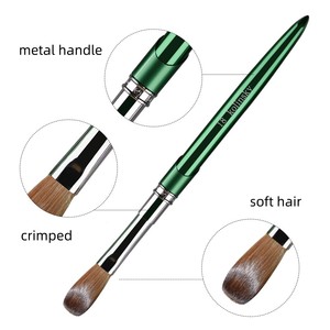 Professional Private Label Nail Acrylic Brush Metal Luxury Handle Green <b>Color</b> Crimped Pure Kolinsky Nail Brush for Nail Art - Product Image 5