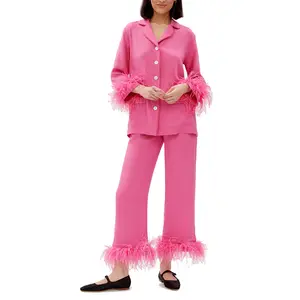 High Quality Wholesale Custom Full Length Sleepwear Winter Clothes ODM Women's Sleepwear With Feather
