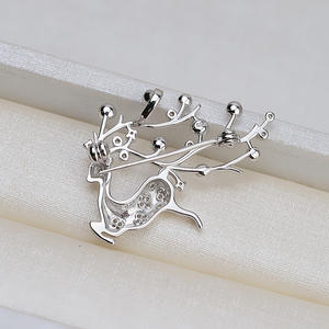 Broche fantaisie en argent S925 à 2 pendentifs, motif fleur de poitrine et cerf de Noël, accessoires DIY pour perles, plateau vide pour perles de 4-6,5 mm, broches tendance - Product Image 3