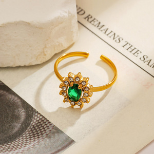 Bague de mode pour femme, motif fleur, sertie de diamants verts, bijoux de soirée - Product Image 1