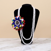 Collier de charme OES maçonnique pour femme avec perles imitation, cristaux, strass, motif floral, chaîne en alliage de zinc et polyester
