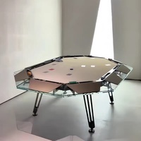 Table de poker de casino moderne professionnelle pour 10 personnes - Table de jeu de luxe en verre trempé avec base en acier inoxydable pour le divertissement
