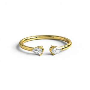 18K Gold Plated Minimalist Pear Cut Diamond Open Cuff <b>Ring</b> For Women Teardrop Two Stone Resizable <b>Ring</b> <b>Dainty</b> Adjustable <b>Ring</b> - Product Image 1
