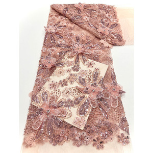 Tessuto in pizzo nigeriano ecologico con paillettes e perline africane AOYI per <span class=keywords><strong>abiti</strong></span> <span class=keywords><strong>da</strong></span> <span class=keywords><strong>sposa</strong></span>, minimo 5 iarde, fantasia - Product Image 3