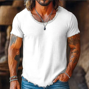 DOVEARK OEM T-shirts pour hommes à col rond et manches courtes, 85% coton, avec logo <span class=keywords><strong>de</strong></span> marque <span class=keywords><strong>personnalisé</strong></span>, bords bruts, effet vieilli, couleur unie, décontractés - Product Image 5