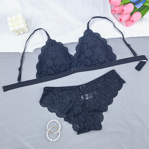 Ensemble de soutien-gorge en dentelle florale multicolore en gros, sans armatures, bonnet triangle, lingerie pour femmes, motif marguerite, sous-vêtements et culottes - Product Image 4