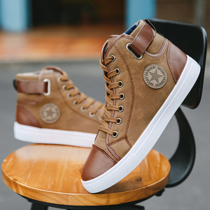 Wholesale Fashion Trendy High Top Casual Sport Shoes <strong>Leather</strong> Boots Comfort Breathable Men's Canvas <strong>Sneakers</strong> - Product Image 1