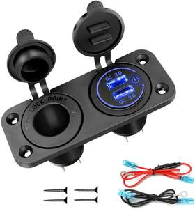 Chargeur <span class=keywords><strong>USB</strong></span> <span class=keywords><strong>double</strong></span> QC3.0 12v avec adaptateur de <span class=keywords><strong>prise</strong></span> de lumière de cigarette pré-câblé pour bateau de camping-car marin - Product Image 2