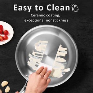 厨房燃气电磁炉无涂层不粘三层304不锈钢锅煎锅带盖不锈钢煎锅 - Product Image 6