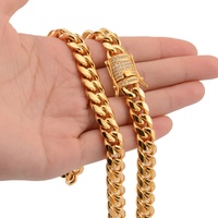 Chaîne Collier Ras-du-Cou Maille Cubaine Miami Iced Out pour Homme 6 à 18mm, en Or 18k 14k Acier Inoxydable, Fermoir Diamant Zircon Cubique