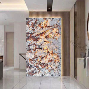 Dalles de marbre de paon doré naturel de luxe pierre translucide pour villa fond mur fenêtre seuil baie vitrée pierre - Product Image 5