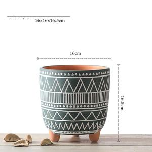 Pot de fleurs en céramique MSH avec fond plat et trépied motif géométrique pour le bureau - Product Image 6